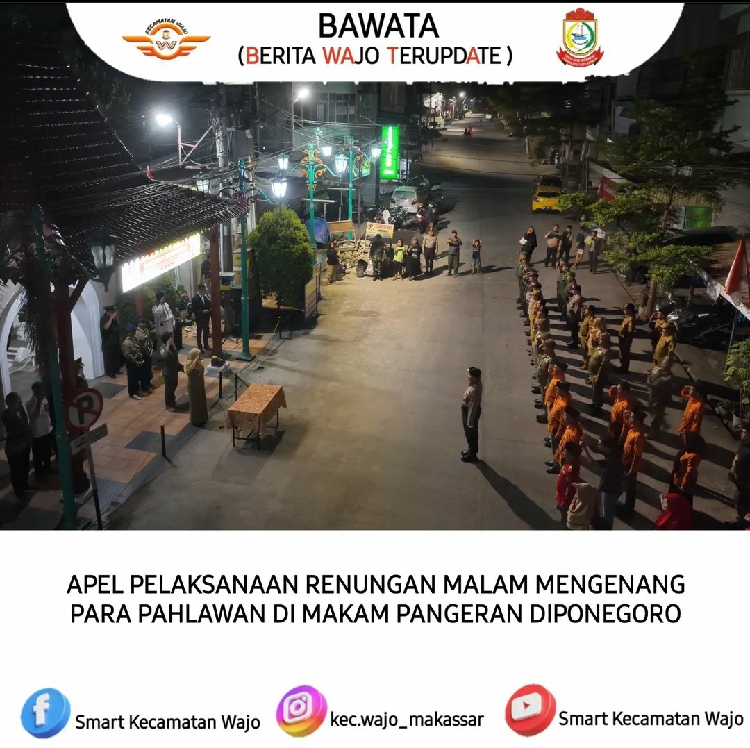 Gambar Camat Wajo bertindak sebagai Inspektur Upacara Kehormatan dan Malam Renungan Suci Di Makam Pangeran Diponegoro