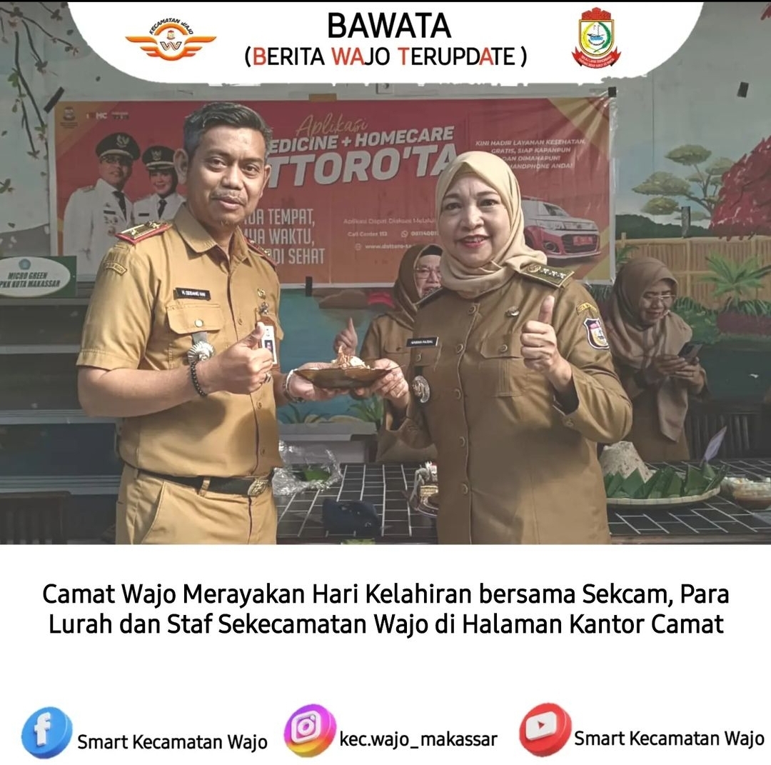 Gambar Sekcam, Para Lurah dan Staf SeKecamatan Wajo merayakan Ulang Tahun Ibu Camat Wajo