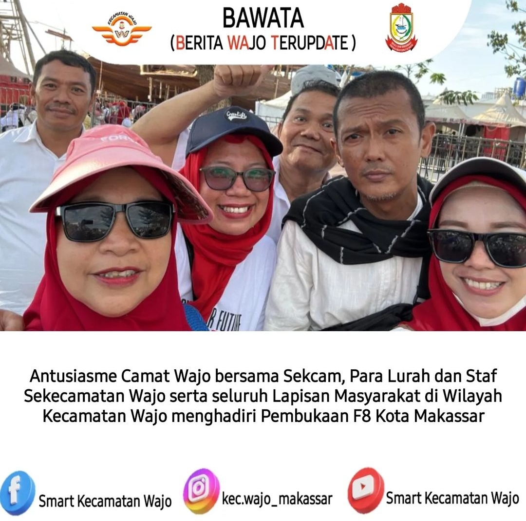 Gambar Antusias Camat Wajo bersama Sekcam, Lurah dan Staf Sekecamatan Wajo dan seluruh Lapisan Masyarakat di Wilayah Kecamatan Wajo menghadiri Pembukaan F8 Makassar 2023