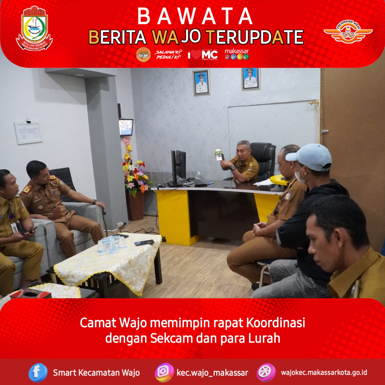 Gambar Camat Wajo mengadakan Rapat Koordinasi dengan Sekcam dan Para Lurah